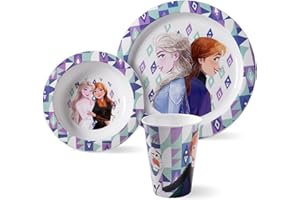 P:OS Frozen Die Eiskönigin Kindergeschirr Set 3-teilig - Frühstücksset mit Teller, Schale & Becher - Kunststoff lila, bruchsicher & BPA-frei - spülmaschinengeeignet - für Kindergarten, Schule, Geschenk