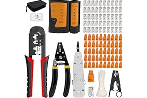MAYLINEE-TECH MAYLINEE RJ45 Cat5e Cat6 herramientas Kit de Reparación de Cables de red para pelacables alicates de, Cortador de Pelado de Ethernet, Crimpado de Profesional y Probador de LAN 50 Conectores (Negro)