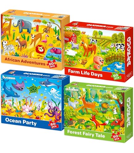 ComPDCVD Lot De 6 Puzzles Bois – 24 Pièces Chacun – Thèmes Animaux, Ferme, Mer – Éducatif 3-6 Ans – Cadeau