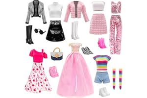 Miunana 15 modnych ubrań dla lalek, szykowne garnitury na imprezę, sukienka z cekinami, stylowe sukienki z 6 parami butów, 3 akcesoria dla dziewczynek o średnicy 30 cm