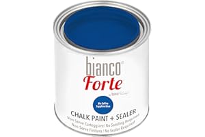 BIANCO SHABBY Bianco Forte - Bleu Saphir - (250ml) - Peinture à la Craie & Vernis 2-en-1: Peinture Ultra Résistante pour Meubles, Armoires, Murs & Portes - Séchage Rapide, Intérieur/Extérieur, Finition Mate