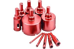NERISSA 11 Pcs Tile Hole Cutter Set Diamond Drill Bit Kit Brazing Core Hole Saw Set Hole Saws Mandrels 6mm - 50mm, Hollow Core Drill Bit Set for Glass, Porcelain, Ceramic, Granite Stone