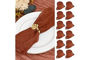 YMHPRIDE Lot de 30 Serviettes de Table en étamine en Coton Teint à la Main, 50 cm, Serviette en étamine froissée, Couleur Terre Cuite