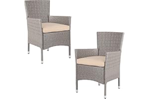 CASARIA® Set of 2 Polyrattan Garden Chairs | Stackable | Weatherproof | High Back Armchairs with 7cm Padded Seat Cushions | 160kg Load Capacity | Outdoor Garden Patio Balcony Furniture | Cream