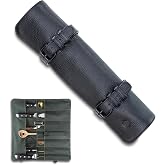 Angus Stoke Knife Bag in Buffalo Leather, 14 Compartments, Leather Knife Case for Chefs - Large Duplex Chef Case, Black, 40 x