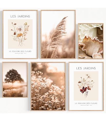 Lot De 3 Posters Modernes Pivoine Fleurs Élégantes Boho Beige Naturel Herbe De La Pampa Sans