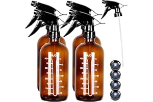 Youngever Paquete de 4 botellas de vidrio vacías de 500 ml con medidas, botellas de spray para soluciones de limpieza y cabello (16 onzas) (ámbar)