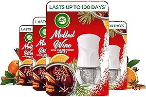 AIRWICK Air Wick Plug in Diffuser Kit, Mulled Wine, Pack 4 x Kits, 1 Device & 1 Refill, Long Lasting Fragrance, Lasts up to 400 Days, Plug in Air freshener