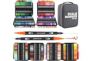 Gelanty Juego de rotuladores de doble pincel, 144 colores, rotuladores gruesos y finos, juego de acuarela para escribir a mano, diarios, libros para colorear, manga, bolígrafos de caligrafía para