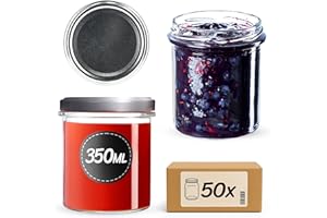 KADAX Lot de 50 bocaux de conservation en verre avec couvercle à visser - Diamètre : 82 mm - 350 ml - Pour champignons, confitures, miel
