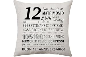 ACONESONG 12 Anni di Matrimonio Regali per Coppie 12° Copricuscino Anniversario Matrimonio Regalo per Moglie Marito Genitore Papà Mamma Nonno Nonna Zia Zio Sorella Amica Anniversario Conservazione (12 Anni)