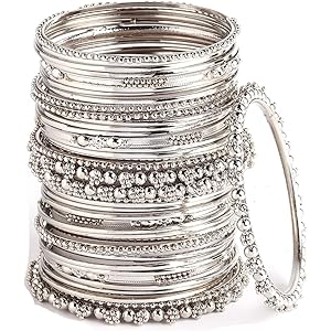 ZENEME Jewellery Traditional Silver Plated Oxidized Bracelet Bangles Set for Girls and Women