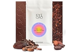 Kaicao Chocolate Negro 70% con Nibs de Cacao – Endulzado con Dátiles – sin Azúcar Refinada, sin Lactosa, sin Gluten, Vegano – Cacao de Origen Único, Semuliki Forest, Uganda – 2 x 70 gr