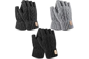 ViEinkaufen 3 Pairs Fingerless Gloves Thermal Half Finger Gloves Winter Thickened Knitted Gloves Warm Mittens Unisex for Outdoor Driving Running Biking Cycling Working for Men Women