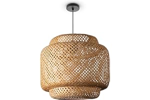 ‎PACO HOME Paco Home Deckenlampe Bambus Hängeleuchte Boho Wohnzimmer Hängend Natur Korblampe Vintage E27 Retro 1,5m Textilkabel, Lampenart:Pendelleuchte - Typ 1, Leuchten Farbe/Größe:Natur (Ø40cm)
