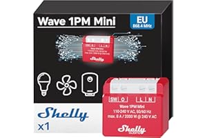 Shelly Wave 1PM Mini – Mikromoduł przekaźnika Z-Wave, 1 kanał 8A 240 V AC, Inteligentne oświetlenie, Inteligentny otwieracz do bramy garażowej, Zdalne sterowanie, Wymagana bramka Z-Wave