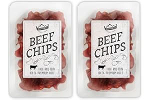 ‎CRAFTSMAN FINEST FOODS Craftsman Beef Chips | hauchdünn geräuchertes Rindfleisch | Proteinreiches Trockenfleisch | 100% Rind | knusprige Beef Jerky Chips für Party | Meat Snack to Go | Glutenfrei (2 Packungen)