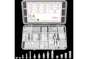 EWWTREY 335 Stück M2,5 Nylon Schrauben Muttern Set, Weiß Nylon Abstandshalter Schraubenmuttern, Männlichen Weiblichen PCB Platinen Abstandshalter Kunststoff Kreuzschlitzschrauben Sortiment Kit Weiß