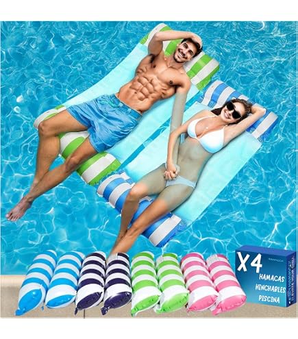 MOYKSRR – Lot De 2 Hamacs Gonflables 4 En 1 – Matelas Filet Piscine – Pompe Manuelle Incluse – 120x70 Cm – Portée 200 Kg