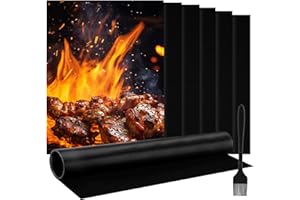 Foydream 6 Pezzi Tappetino Barbecue, 40 x 33 cm BBQ Griglia Tappetini, BBQ Grill Mat Riutilizzabile e Facile da Pulire per Barbecue Elettrico a Gas a Carbonella