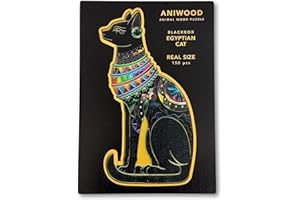 JUEGACONMIGO ANIWOOD Puzzle di legno Animali. Copertina fustellata, scatola del puzzle a grandezza naturale. 3 modalità di difficoltà, elemento decorativo. Pezzi unici e originali di animali (Medium, Gatto Egitto)