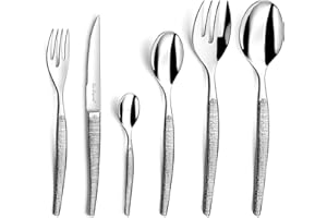 LOU LAGUIOLE - Ménagère 50 couverts avec couteaux steak pour 12 personnes - Jet - Acier inoxydable 18/0, Finition Textil