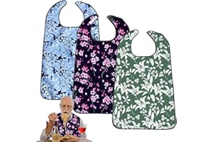 VEGOATY Lätz Lot de 3 bavoirs pour adultes, 75 x 50 cm, avec fermeture Velcro et bac de récupération, étanches, protection alimentaire, unisexe, réutilisables, coloré, 75*50mm