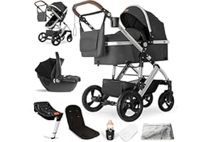 Bergsteiger Nizza 3 in 1 Kinderwagen, Kombikinderwagen Komplettset, Auto-Babyschale & Isofix Station, Babywanne & Buggy Sportsitz inklusive