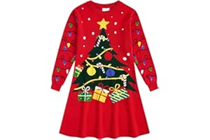 Fanient Girls Christmas Jumper Dress Girls Xmas Sweater Cute Xmas Print Dress Warm Knitted Jumper 4-11 Years