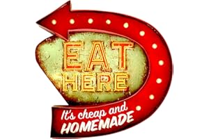 DiiliHiiri Diner Cartel Retro Luminoso Cerveza Bar Restaurante Cafeteria Estilo Vintage Letrero Metálico de Artesanía Accesorios de Decoración Hogar de los Años 50 (Eat Here)