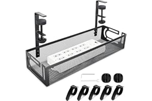 SEGNAYEN Under Desk Cable Tray, No Drill Standing Desk Cable Management Tray Cable Basket, Desk Cable Tidy Metal Mesh Wire Organiser, Black, 1 Pack