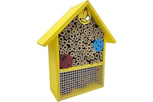 STC Stores Range of Wooden Hanging Garden Bee Bug Insect Ladybird Houses/Hotel/Shelter (Yellow 26cm Large House)