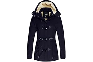 Wantdo Femme Duffle Coat Doublure Polaire Manteau Chaud en Coton Manteau à Capuche Détachable Veste Hiver Parka Militaire Slim Fit