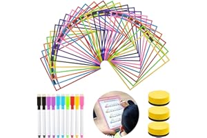 Pochettes Effaçables à Sec, GuKKK 25 Pcs Poches Réutilisables, 10 Stylos, 3 Gommes, pour Fournitures de Bureau et D'enseignement, d'enseignement Protecteurs de Feuilles en Plastique(35.5 x 25.5 cm)