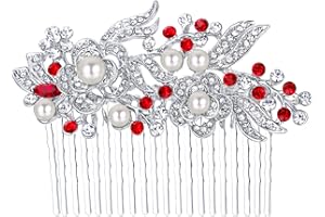 EVER FAITH® un Jardin Fleuri- Peignes Perle Artificielle Cristal Autrichien Rouge Ton d'Argent N05946-3