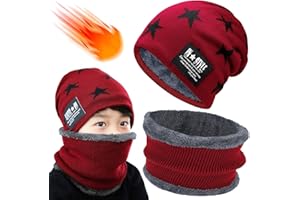 Atuoxing Kinder Wintermütze Schal Set, Kinder Wintermütze Beanie Hut mit Schal, Doppelschichtiger Plüschfutterhut und Halswärmer, Wintergeschenk für Kinder Junge Mädchen Outdoor