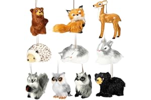THREAN 10 Adornos Navideños de Animales de Peluche Adornos de Animales Peludos de Bosque Adorno Colgante de Piel Adorno Colgante Decorativo de Árbol de Navidad para Decoración Fiesta de Vacaciones