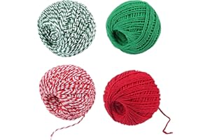 RAINWAY Ficelle de Boulanger, 4 Rouleaux 75 m Ficelle de Coton, 1,5 mm Cordon de Boulangerie de Vert Rouge Blanc, Bicolore Cordon de Décoration de Noël - Emballage Cadeau à Noël