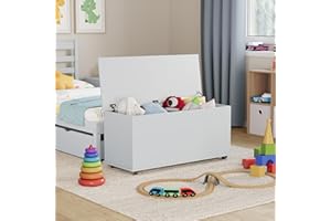 Vida Designs Leon Toy Box, Wood in White, 100x40x48cm - Storage Ottoman with Lift-Up Lid, Ideal for Toys, Bedding & Footstool Use