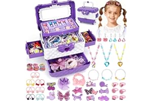 Flybay Bijoux Filles Jouet pour Fille Enfant 3 4 5 6 7 8 9, Set Bijoux pour Princesse avec Pinces à Cheveux & Attaches Cheveux, Jeux d'habillage Fille, Cadeaux Anniversaire Noël pour Filles 3-12 Ans