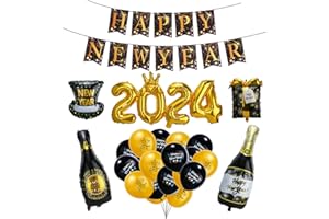 Amazluck Silvester Deko 2024, Happy New Year Deko 2024 Deko Silvester Party New Year Decoration für Silvesterparty Silvester Deko 2024 Party