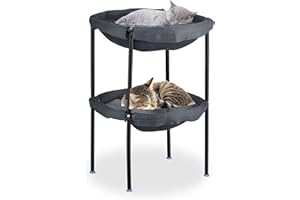 Relaxdays Katzenhängematte, 2 Etagen, erhöhter Katzenhängesessel, HBT: 59x41x43 cm, Doppel-Katzenbett, grau/schwarz