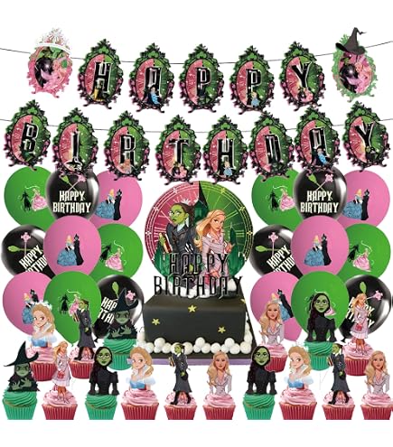 Hexen-Geburtstags-Hintergrund – 1,8x1,1 M, Mit Grün-rosa Schleifen, Für Mottoparty-Deko