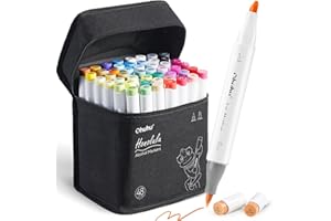 Ohuhu Pennarelli ad Alcool 48 Colori, Pennarelli da Disegno Doppia Punta (Pennello e Punta Fine) per Pennarelli per Artisti Adulti Colorazione e Illustrazione, 1 Miscelatore Omaggio