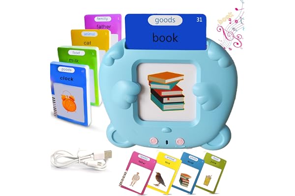 Cartes Flash Parlantes éducatives pour Enfants Talking Flash Cards 112 Cartes 224 Mots De 3 4 5 6 7 Ans Montessori Autiste Jouet éducatif pour Enfant Cadeau d'anniversaire motami (Anglais-Bleu)