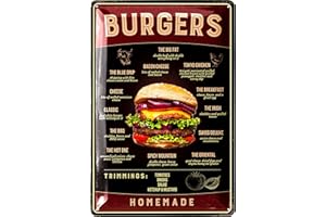 LANOLU Tabliczka blaszana w stylu vintage – znak hamburgera w stylu retro, sztuka ścienna, dekoracja restauracji, 30 x 20 cm