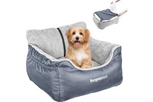 BurgeonNest Dog Car Seat for Small Dogs, Washable Soft Dog Booster Seats for Small Pets Under 25 lbs, Portable Dog Carseat Travel Bed with Storage Pockets and Clip-On Leash