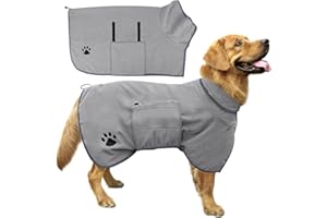 AURMLY Absorbent Dog Towel, Dog Drying Coats, Adjustable Waist, Dog Drying Robe Coat, Grey Dog Drying Towel, Ultra Absorbent, Drying Towel, Quick Drying, Indoor Outdoor Use, Size XL