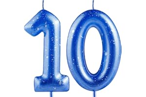 Hongplus Blue Silver Number 10 Candles, 10 Birthday Candle,Blue Happy Birthday Candles for Cake, Cake Topper Decorations for Boys Girls Him 10th Birthday Party Decorations Supplies Favor Gift