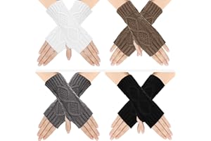 TAGVO 4 Paia Di Guanti Senza Dita Lavorati a Maglia, Invernali Caldi Da Donna, Scaldapolsi Classici In Maglia